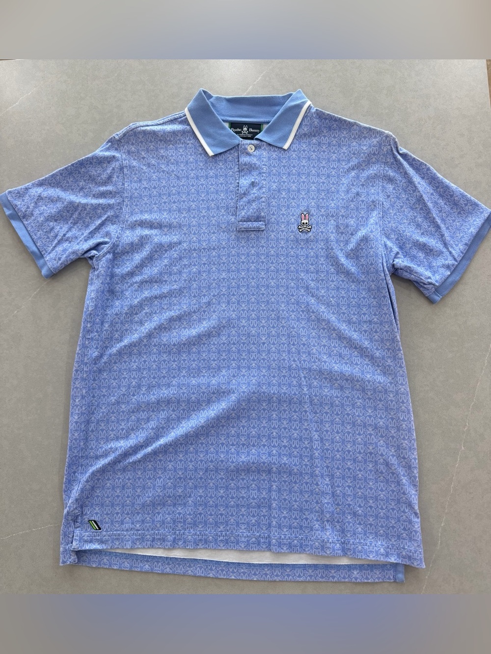 Psycho Bunny Light Blue Patterned Polo with Contrast Collar
